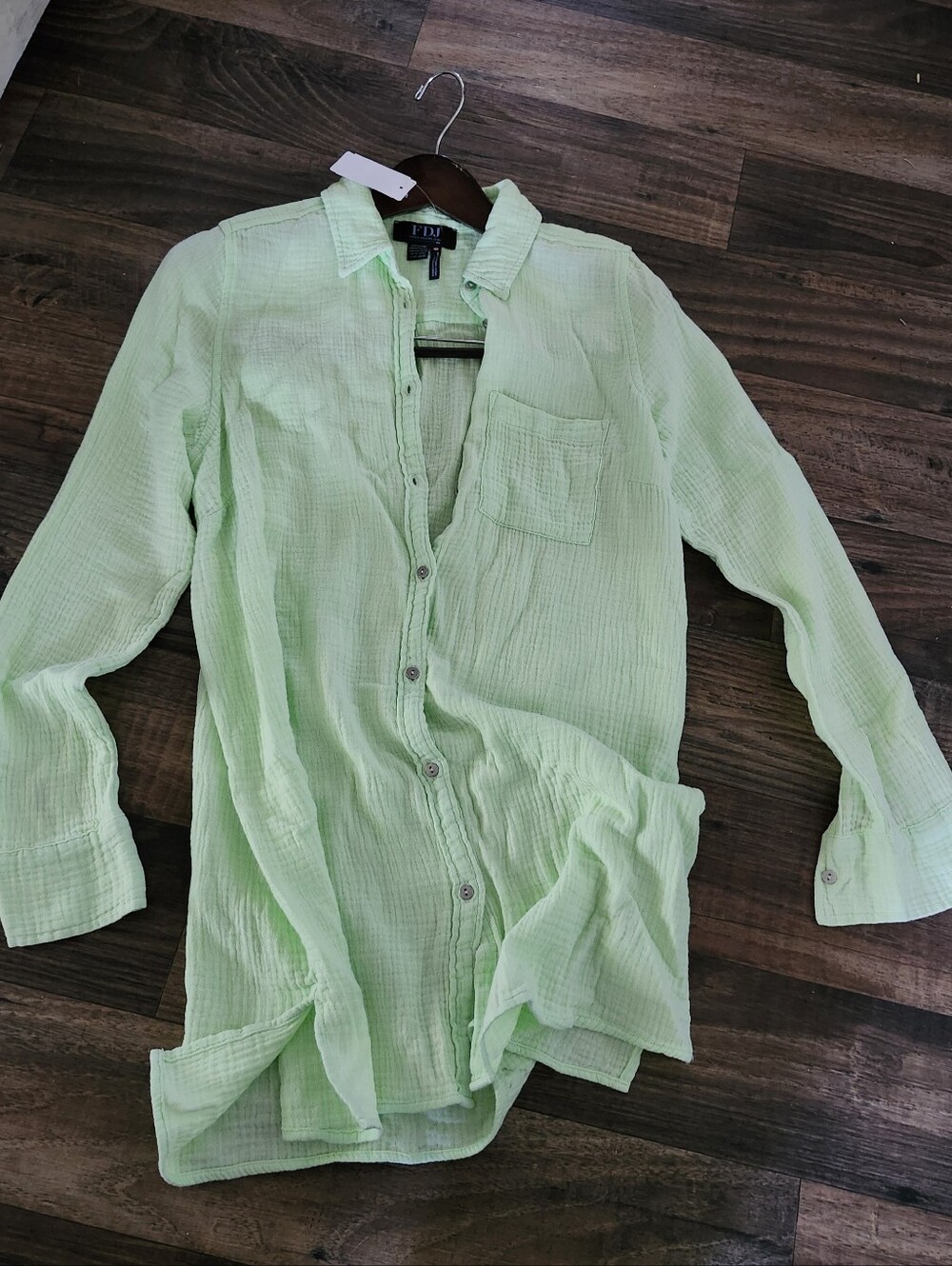 French Dressing Light Mint Green Casual gause Button-Down Shirt Sz Xs